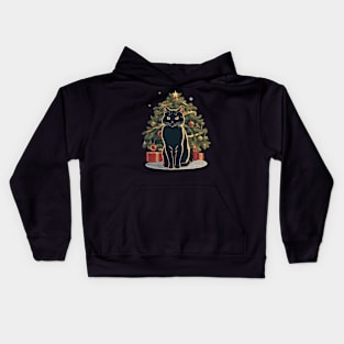 cat and the Christmas Tree Kids Hoodie